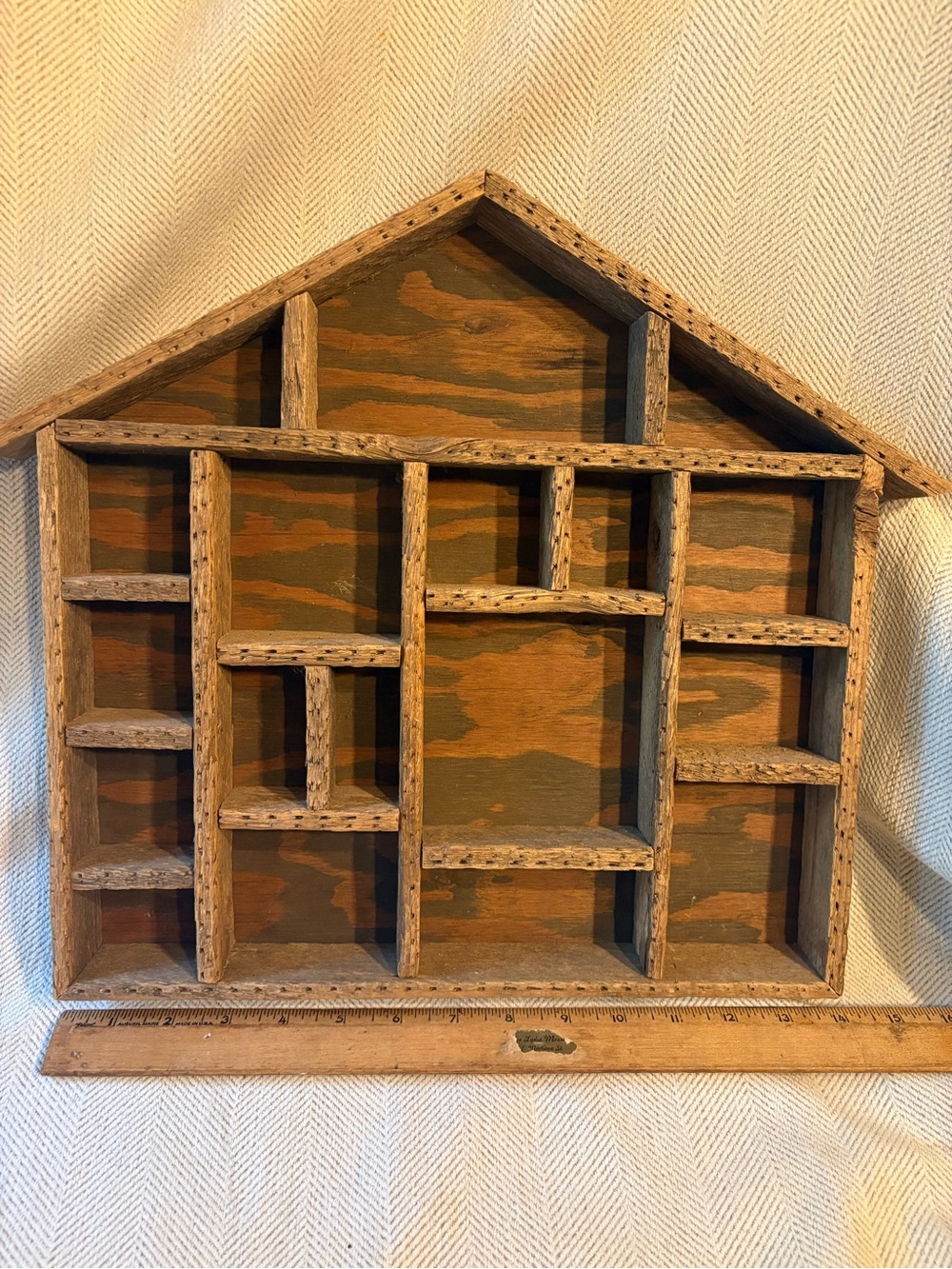 Rustic Brown Wood House-Shaped Wall Shelf